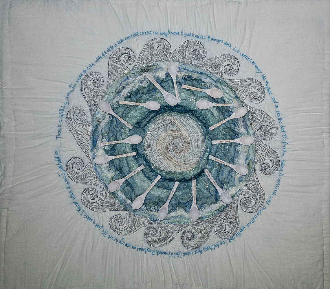 Embroidered Textile Artwork Titled Living With Waves